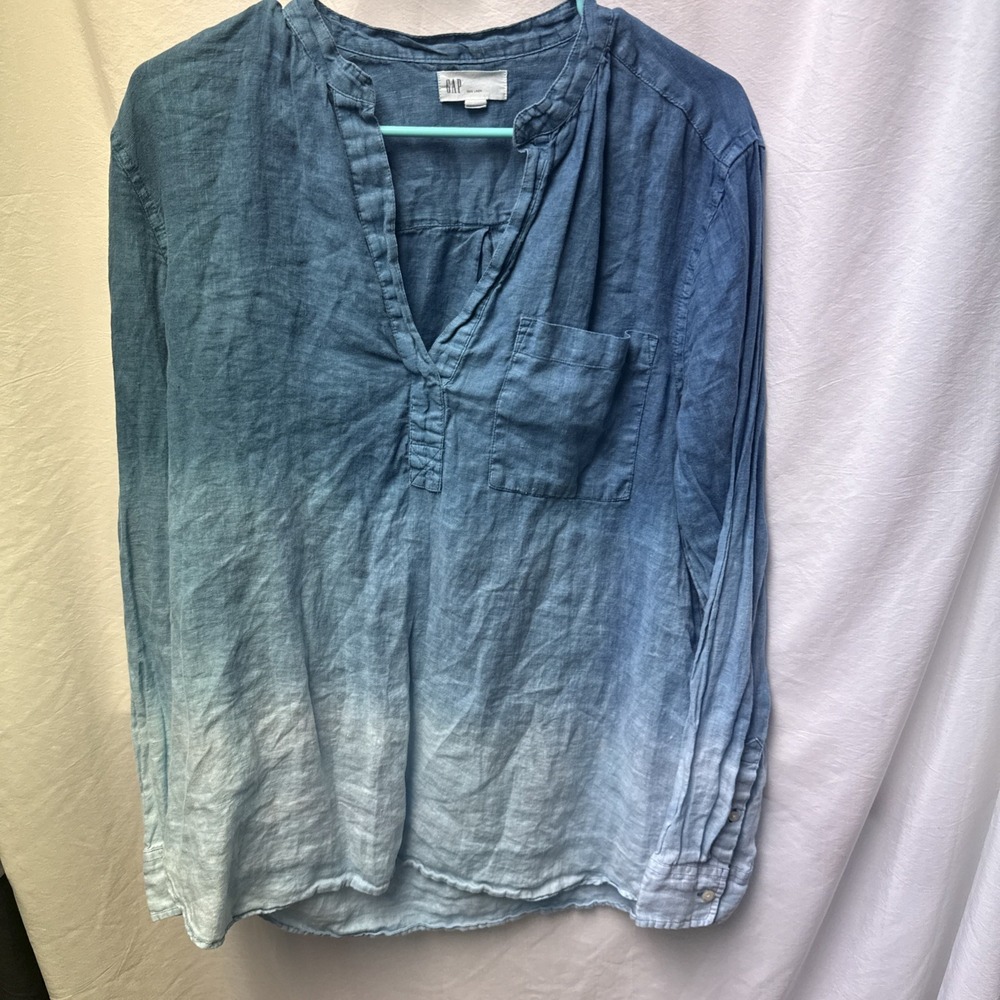 Gap Blue Ombre Linen Blouse Size Large Tall - Casual Beachwear